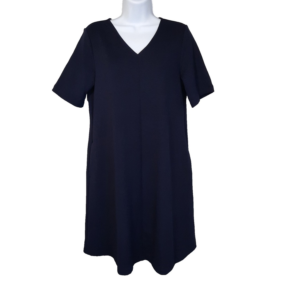 Uniqlo T Shirt Dress Blue Micro Waffle Weave Knit Size Small Pockets Minimalist